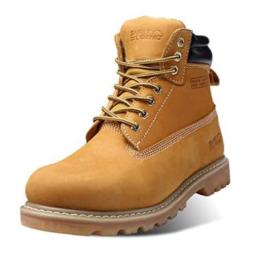 Imagem de SAFETY LOONG Botas de trabalho masculinas com bico de aço, 15 cm, antiderrapante, confortável, impermeável, para construção industrial, Amarelo, 45