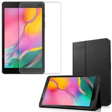 Imagem de Kit Capa Carteira Preta Giratória Para Tablet + Película de Vidro Para