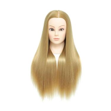 Imagem de Kokiya Cabeça de manequim Cabeça de boneca de manequim 60 cm Cosmetologia Cabelo de fibra sintética Estilo de cabelo Treinamento Cabelo longo para trança, Loiro
