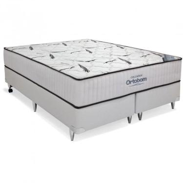 Imagem de Conjunto Cama Box Colchão Highfoam Super King 193x203x28cm Ortobom Cinza / Branco