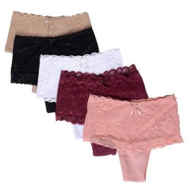 Imagem de Kit 5 Calcinhas Cintura Alta Fristyle Modeladora Com Renda Em Algodão 
