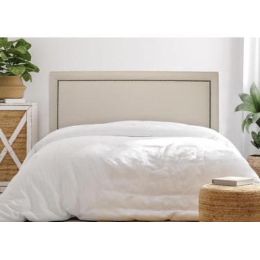 Imagem de Cabeceira Casal Reta Luxo 140x60 Sintético Off White - Tachas Fumê - F