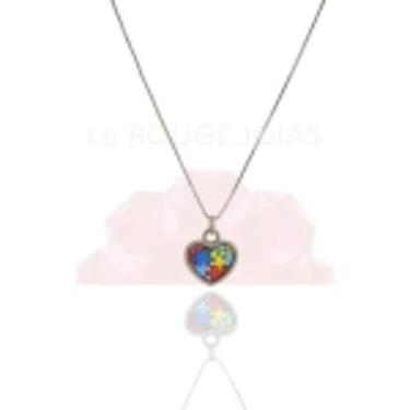 Imagem de Colar Pingente Coração Autista-Banhado A Platina - 45Cm - Le Rouge