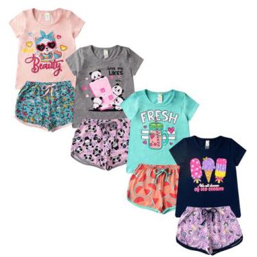 Imagem de Kit 4 Conjunto Verão Infantil Feminino Blusinha e Shorts em Algodão + 