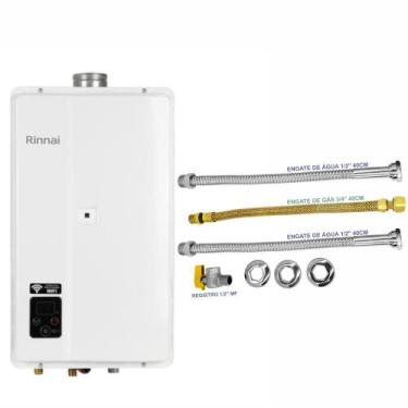Imagem de Aquecedor Rinnai 27 Litros E27 FEH GN Branco (Digital) + Conjunto Liga