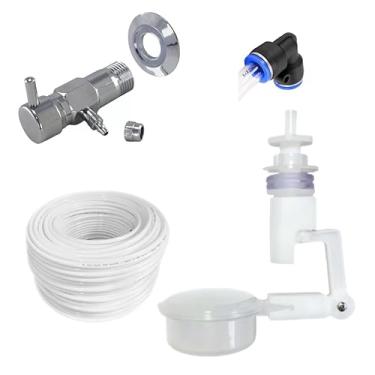 Imagem de KIT Boia Nível de Água + Tubo 1/4” + Registro com Canopla Rosca 1/2” Saída 1/4” + Engate Rápido 1/4” (Engate Preto, 02 Metros de Mangueira)
