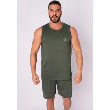 Imagem de Pijama Malha Liso Masculino Adulto Regata e Short - WLS Modas, Verde, 