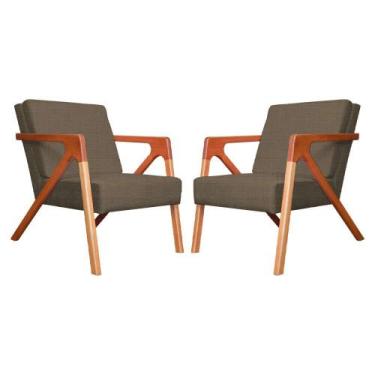 Imagem de Conjunto 2 Poltronas Monalisa Com Braços de Madeira Linho Marrom - LM 
