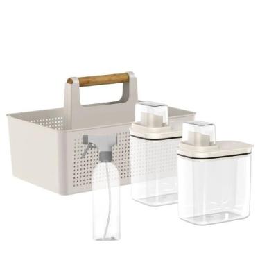 Imagem de Kit Lavanderia Com Balaio Organizador + Borrifador  + 2 Dispenser - Ou