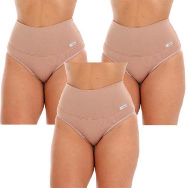 Imagem de Kit 3 Calcinha Cinta Fristyle Microfibra Bege Cós Alto Modeladora, GG