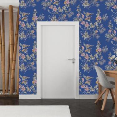 Imagem de Papel de Parede Natureza Pássaros Amarelo ou Azul - Rolo com 10 Metros