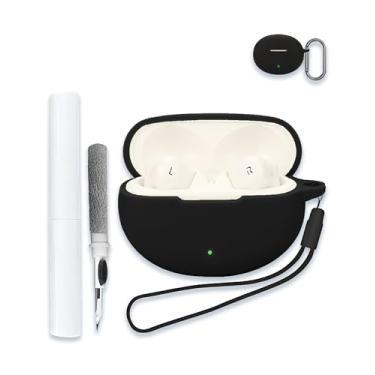 Imagem de Capa para Oneplus Nord Buds 3 pro/Oneplus Buds Pro 3, capa dura de silicone macio, portátil, resistente a arranhões, com kit de limpeza, mosquetão e cordão, preta