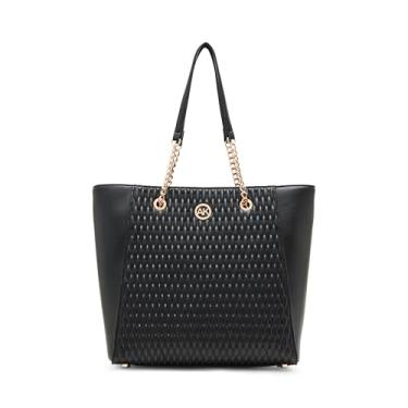 Imagem de Anne Klein Bolsa média franzida com alças de corrente, preta