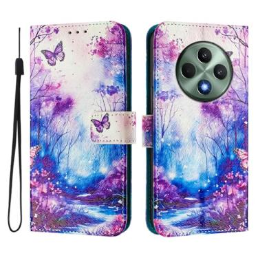 Imagem de Capa carteira para Oppo Reno12 F, 3 compartimentos para cartão, 1 compartimento para dinheiro, capa flip de couro PU com padrão fofo, capa com fivela magnética à prova de choque, compatível com sem