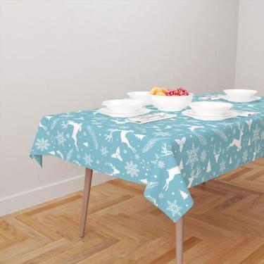 Imagem de Toalha De Mesa Retangular 8 Lugares Tecido Oxford Renas Flocos de Neve