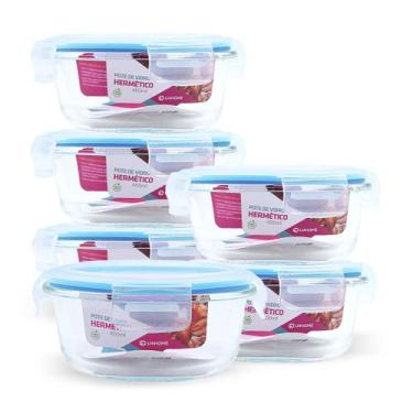 Imagem de Kit 6 Pote Vidro Hermético Pequeno Redondo 400ml Transporte - NABOX, A