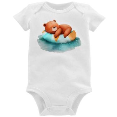 Imagem de Body Bebê Ursinho Teddy Relaxando Na Piscina - Foca na Moda, Branco, G