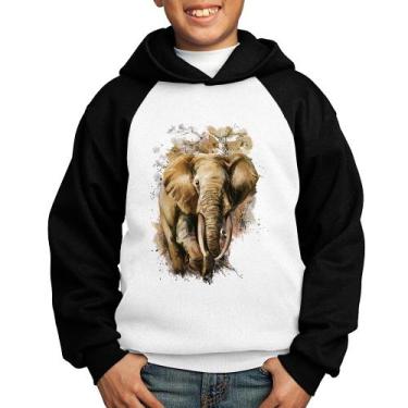 Imagem de Moletom Infantil Elefante Watercolor - Foca na Moda, Branco, Preto, 2