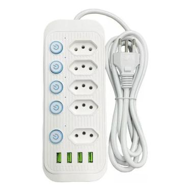 Imagem de Filtro De Linha Extensão 5 Tomadas 4 Portas Usb Cabo 2 Metros 2500W - 