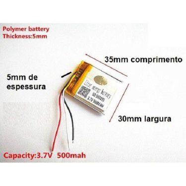 Imagem de Bateria  3 Fios 3,7v  500 Mah  Rastreador 5mm X 30mm X 35mm - KMIG