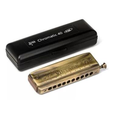 Imagem de Gaita De Boca Hering Cromática Vintage Dó C 1040c Com Case