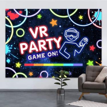Imagem de 2,1 x 1,5 m, jogo em realidade virtual, cenário de festa de aniversário, jogo noturno, aniversário colorido para decoração de festa de meninos, tema neon, PlayStation Glow Gamer, suprimentos para