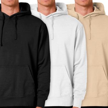 Imagem de Kit 3 Blusas Moletom Masculino Canguru Com Capuz  Liso Sem Estampa Liso-Masculino
