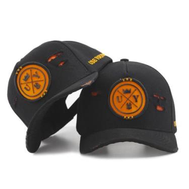 Imagem de Boné Preto Use Young com Logo Laranja Modelo Rasgadinho Original, Pret
