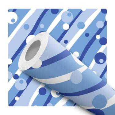 Imagem de Papel De Parede Adesivo Lavável Abstrato Azul Listras Circulos 10m - D