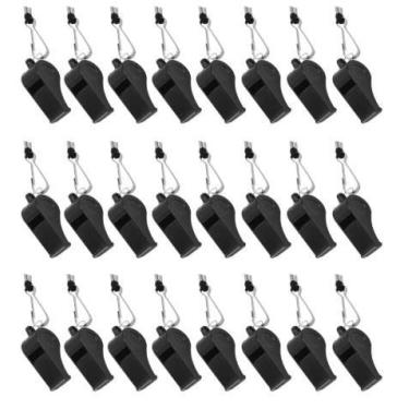 Imagem de Dadam Apito com cordão alto som nítido apito de plástico preto para treinadores, árbitros e funcionários - conjunto com 24