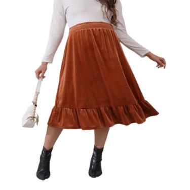 Imagem de FUNJULY Saia de maternidade feminina de cintura alta com babados em camadas, casual, rodada, boho, saia para mulheres, Amarelo Vlent, GG