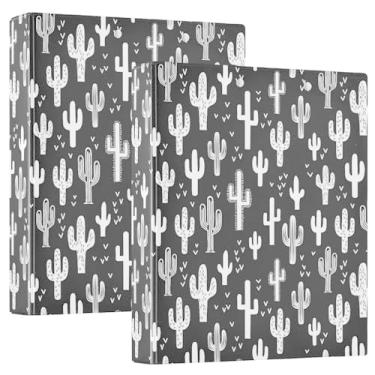 Imagem de Fichário de 3 anéis de cacto ocidental divertido preto e branco, fichário decorativo de 3,8 cm com prancheta e 3 bolsos transparentes, comporta 200 folhas de papel tamanho A4 fichários à prova d'água