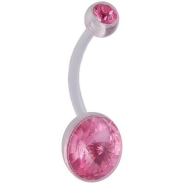 Imagem de 14Gauge 1,6mm 17,0mm Light Rose Crystal flexivel BioFlex barra anelar com botao de umbigo ACGF Piercing
