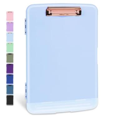 Imagem de Sooez Pranchetas com armazenamento, quadros de clipe de alta capacidade 21 x 28 com suporte para caneta, estojos de pasta de organização de papel plástico resistente, tamanho carta/A4 para professores