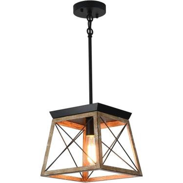 Imagem de TCHAU TCHAU Luminária pendente Luz pendente de fazenda com altura ajustável Gaiola de metal industrial Lâmpada pendente rústica Lustre retrô vintage para loft cozinha ilha cafeteria, uma cor