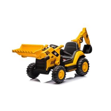 Imagem de Trator Elétrico Infantil Retroescavadeira Caterpillar 12V, Brinquedo com Escavadeira, Pá Carregadeira