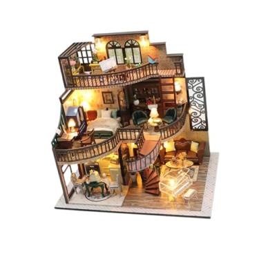 Imagem de Esquirla Casa de boneca kit mini casa de bonecas de madeira brinquedo em miniatura villa casa decorativa mini casa fazendo kit de construção para adolescentes