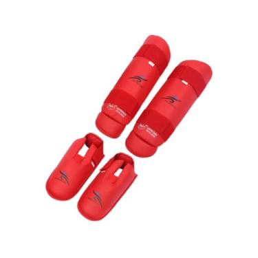 Imagem de Dynwave Muay Thai Kickboxing Caneleiras, Pernas Pés Protetores, Karate Caneleiras Protetoras Perna Peito Protetores, Vermelho