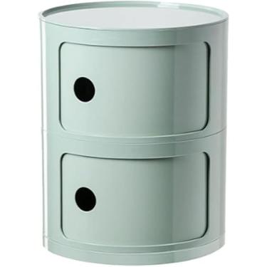 Imagem de Mesa de cabeceira redonda de plástico de 2/3/4 níveis de armazenamento com gavetas e porta deslizante armário de cabeceira moderno nórdico para quarto, D, 30 x 40 cm