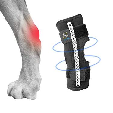 Imagem de Coodeo Poderoso suporte para articulação do jarrete da perna traseira canina com tiras de mola de metal, fortalece o envoltório de compressão da perna traseira do cão, ajuda cães com lesões, entorses,
