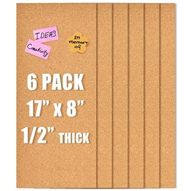 Imagem de Aitakatta Quadro de cortiça de 43 x 20 cm, placas de cortiça autoadesivas de 1,27 cm de espessura para paredes, quadro de visão de azulejos de cortiça para casa, escritório, escola, decorações de quadro de avisos (12 mm, 6 peças)