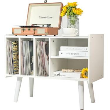 Imagem de Suporte para toca-discos com armazenamento de vinil, comporta até 136 kg, grande armário de mesa para armazenamento de álbum com suporte de prateleira de exibição de vinil, suporte de mesa giratória