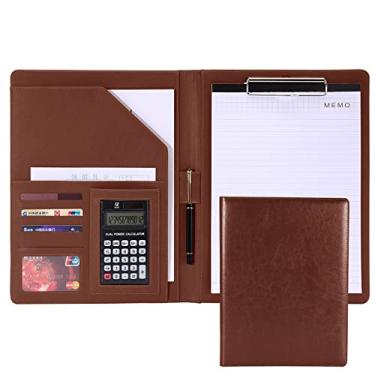 Imagem de Pasta bonita de couro de poliuretano, pasta de currículo, organizador de documentos de entrevista/jurídico e porta-cartões de visita – com bloco de escrita tamanho carta, fichário A4 e bloco de notas para conferência de escritório