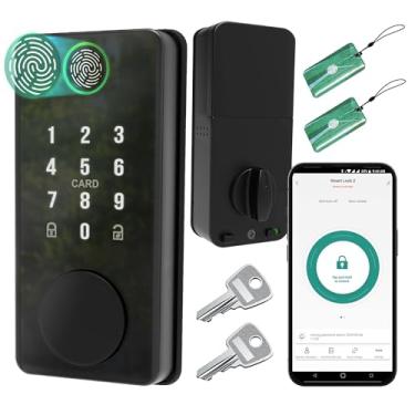 Imagem de Heart of Tafiti Fechadura de porta inteligente com teclado digital, entrada sem chave e trava de impressão digital para porta da frente, trava eletrônica Bluetooth com controle de aplicativo, senha