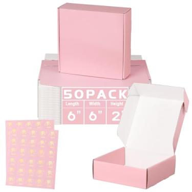 Imagem de DERZIFUN Caixas de Remessa de 6X6X2" para Embalagem de Correspondência, Pacote com 50 Caixas de Remessa Rosa para Pequenas Empresas, Caixas de Papelão Ondulado Pequenas Recicláveis