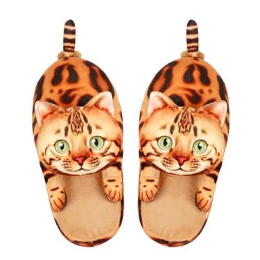 Imagem de Openhahaha Pantufas de gato para mulheres/homens, pantufas de gato fofas para casa, pantufas antiderrapantes de gatinho peludo, pantufas de animais, casa fofa