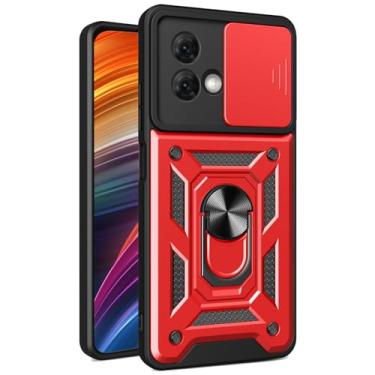 Imagem de Ysnzaq Capa Armor para Motorola Moto G84 6,5 polegadas, [Proteção à prova de choque] [Janela de empurrar a lente] Capa de telefone com suporte magnético para Motorola Moto G84 SJ Vermelho