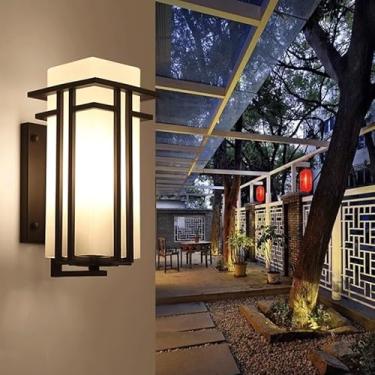 Imagem de Luminárias de parede externas pretas de ferro à prova d'água estilo americano, arandelas de parede simples e modernas para villa com base E27/26, luz de parede regulável de três cores para j