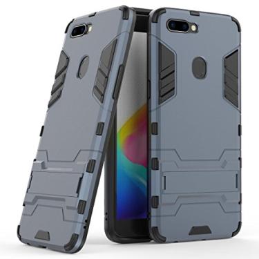 Imagem de MaiJin Capa para Oppo R11S Plus (15.3 cm) 2 em 1 à prova de choque com recurso de suporte, capa protetora armadura de camada dupla híbrida (azul preto)