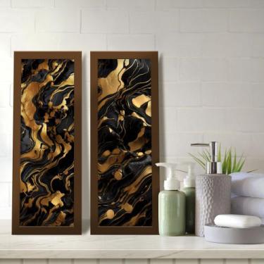 Imagem de Kit 2 Quadros Decorativos Lavabo Mármore Marmorizado Preto Dourado Mod
